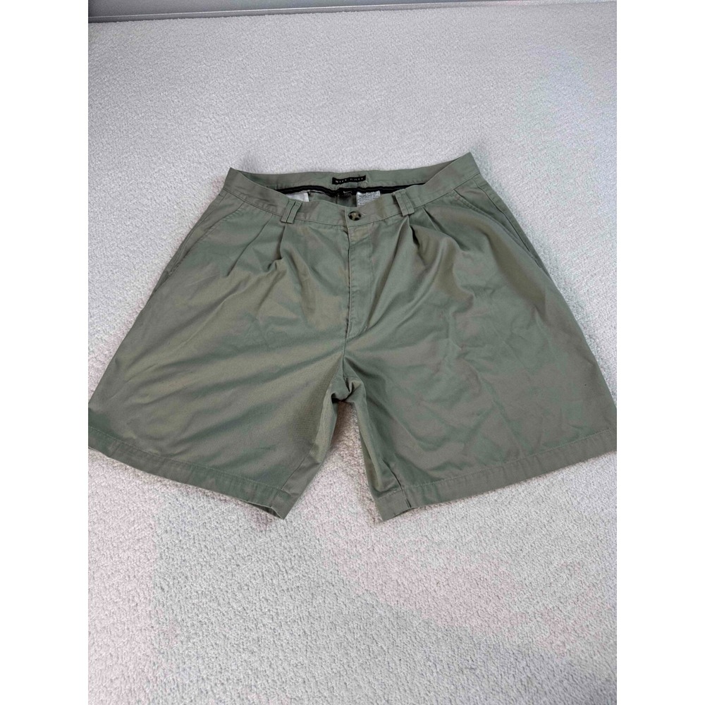 Nike Golf Men Cotton Blend Swoosh Pleated Zip Fly Pockets Sage Bermuda Shorts 36